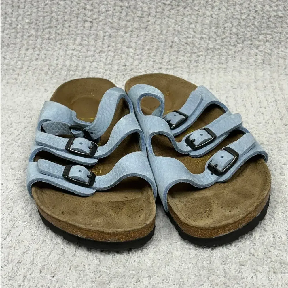 Birkenstock Florida Blue Leather Sandals Narrow Fit Size 8 AS IS #79759